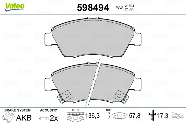 Brake Pad Set, disc brake - 598494 VALEO