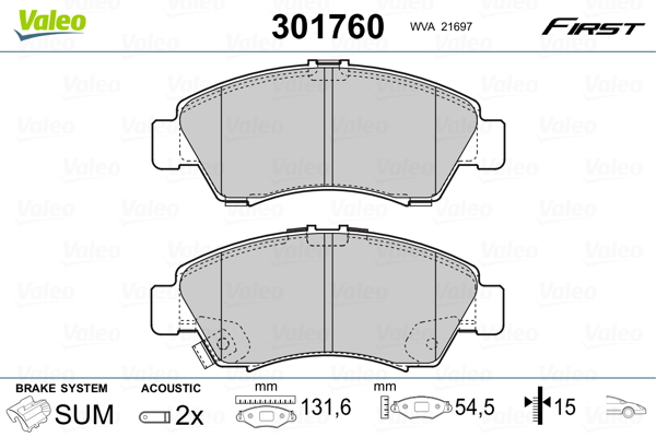 Kit pastiglie freno, Freno a disco - 301760 VALEO