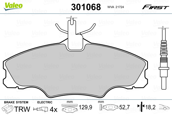Kit pastiglie freno, Freno a disco - 301068 VALEO