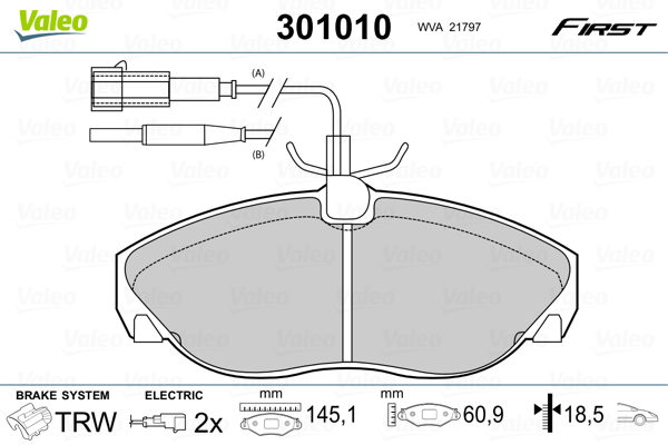 Kit pastiglie freno, Freno a disco - 301010 VALEO