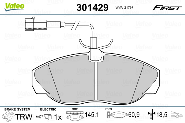 Kit pastiglie freno, Freno a disco - 301429 VALEO