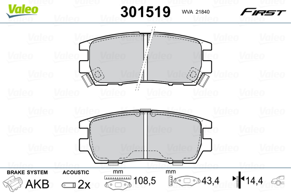 Brake Pad Set, disc brake - 301519 VALEO