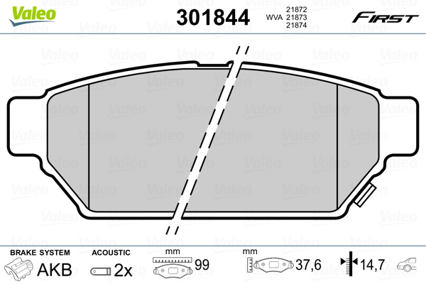 Kit pastiglie freno, Freno a disco - 301844 VALEO