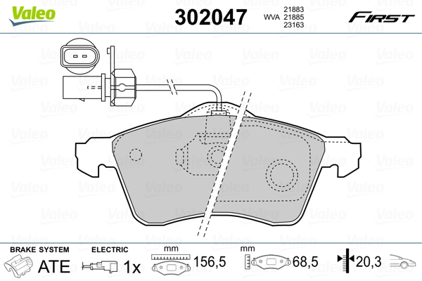 Kit pastiglie freno, Freno a disco - 302047 VALEO