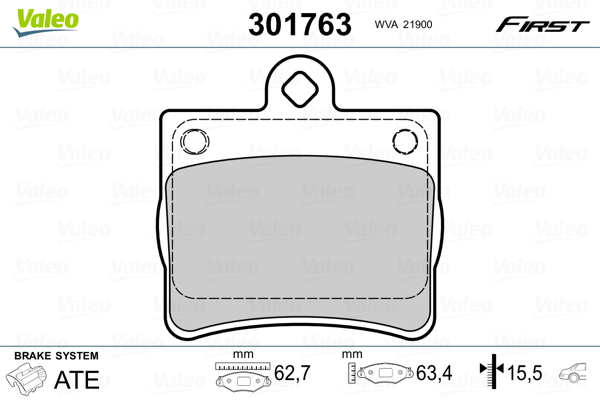 Kit pastiglie freno, Freno a disco - 301763 VALEO