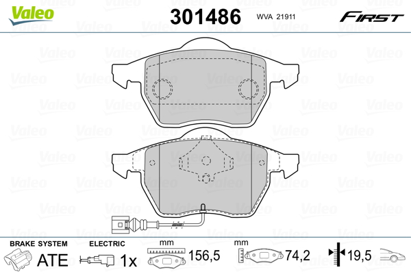 Kit pastiglie freno, Freno a disco - 301486 VALEO