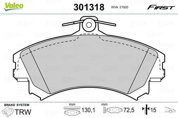 Brake Pad Set, disc brake - 301318 VALEO