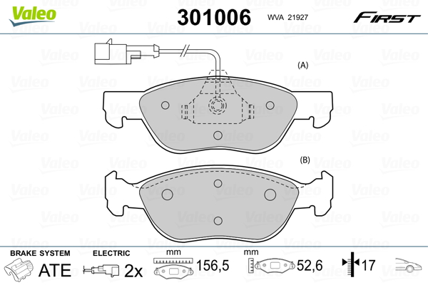 Brake Pad Set, disc brake - 301006 VALEO