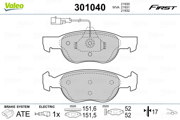 Brake Pad Set, disc brake - 301040 VALEO