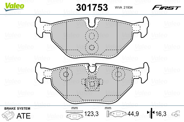 Kit pastiglie freno, Freno a disco - 301753 VALEO