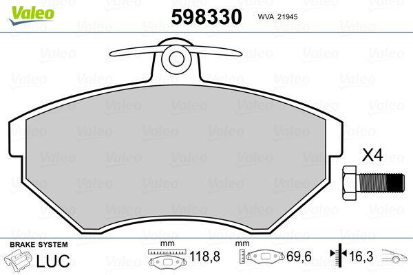 Kit pastiglie freno, Freno a disco - 598330 VALEO