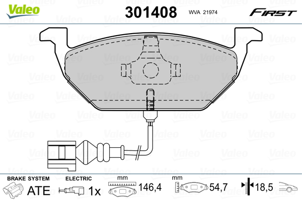 Kit pastiglie freno, Freno a disco - 301408 VALEO