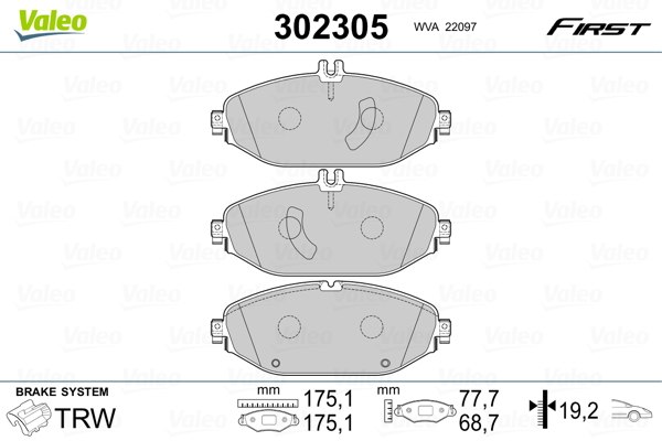 Комплект тормозных колодок, дисковый тормоз - 302305 VALEO