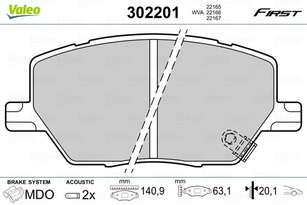 Kit pastiglie freno, Freno a disco - 302201 VALEO