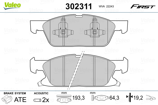 Brake Pad Set, disc brake - 302311 VALEO