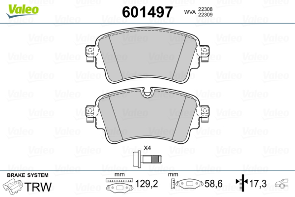 Kit pastiglie freno, Freno a disco - 601497 VALEO