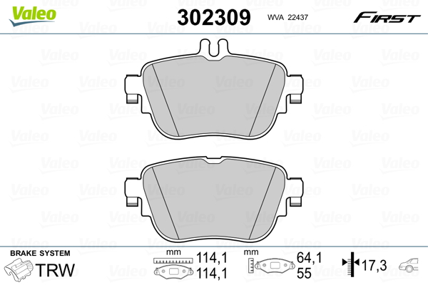 Комплект тормозных колодок, дисковый тормоз - 302309 VALEO