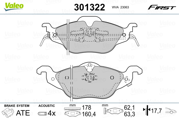 Kit pastiglie freno, Freno a disco - 301322 VALEO
