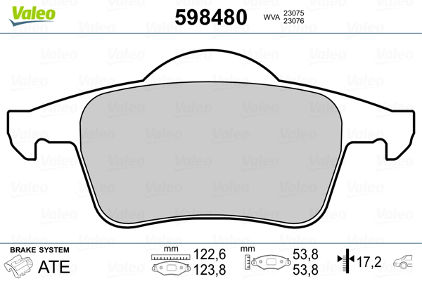 Комплект тормозных колодок, дисковый тормоз - 598480 VALEO