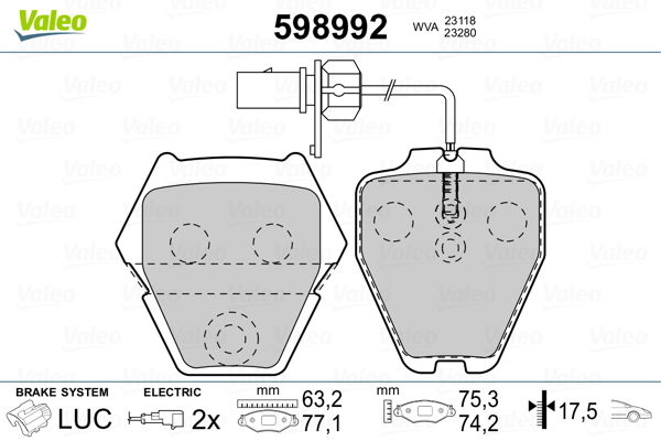 Комплект тормозных колодок, дисковый тормоз - 598992 VALEO