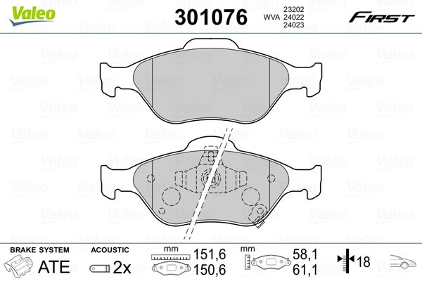 Brake Pad Set, disc brake - 301076 VALEO
