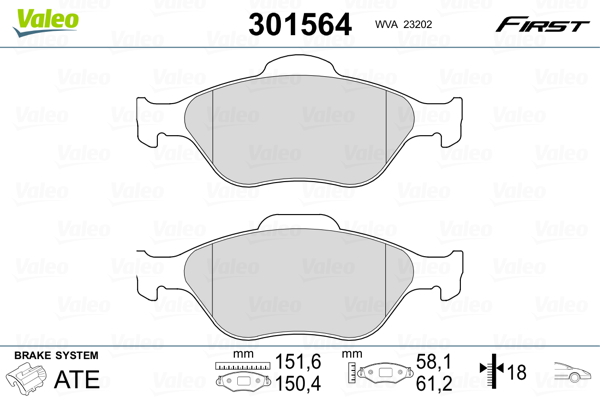 Kit pastiglie freno, Freno a disco - 301564 VALEO