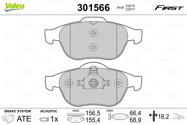 Kit pastiglie freno, Freno a disco - 301566 VALEO