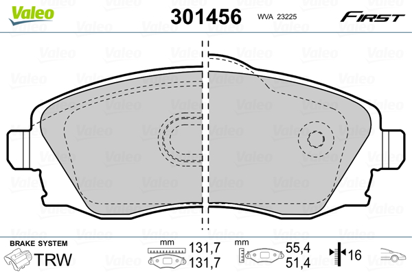 Kit pastiglie freno, Freno a disco - 301456 VALEO