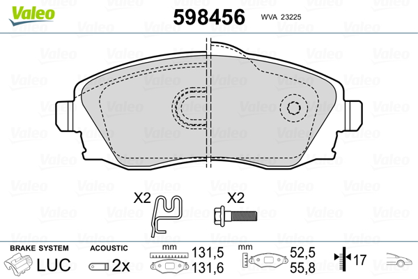 Kit pastiglie freno, Freno a disco - 598456 VALEO
