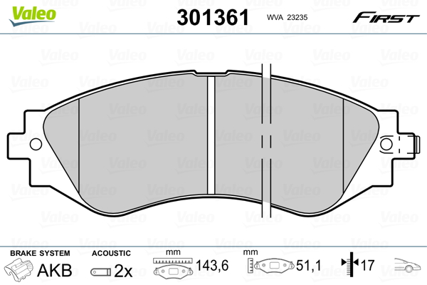 Brake Pad Set, disc brake - 301361 VALEO