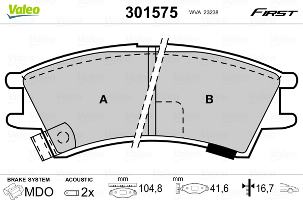 Brake Pad Set, disc brake - 301575 VALEO