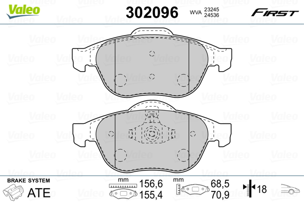 Brake Pad Set, disc brake - 302096 VALEO