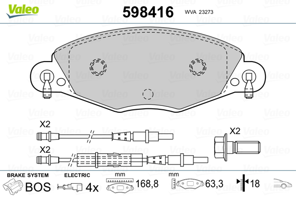Комплект тормозных колодок, дисковый тормоз - 598416 VALEO