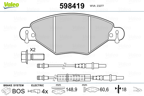 Комплект тормозных колодок, дисковый тормоз - 598419 VALEO