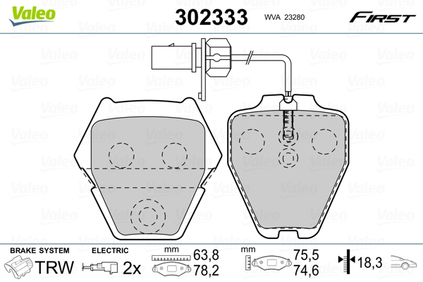 Комплект тормозных колодок, дисковый тормоз - 302333 VALEO