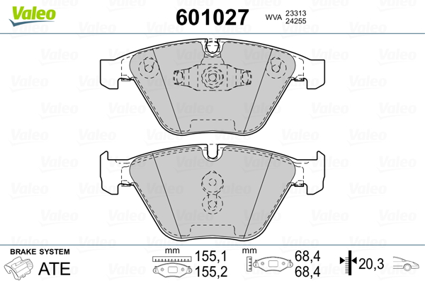 Kit pastiglie freno, Freno a disco - 601027 VALEO