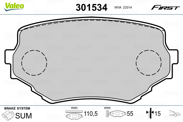 Kit pastiglie freno, Freno a disco - 301534 VALEO