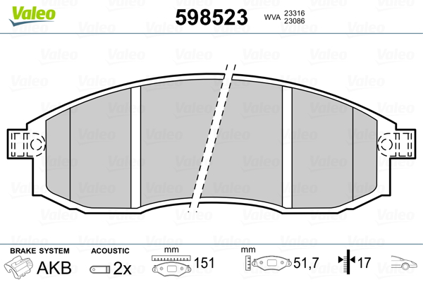 Brake Pad Set, disc brake - 598523 VALEO