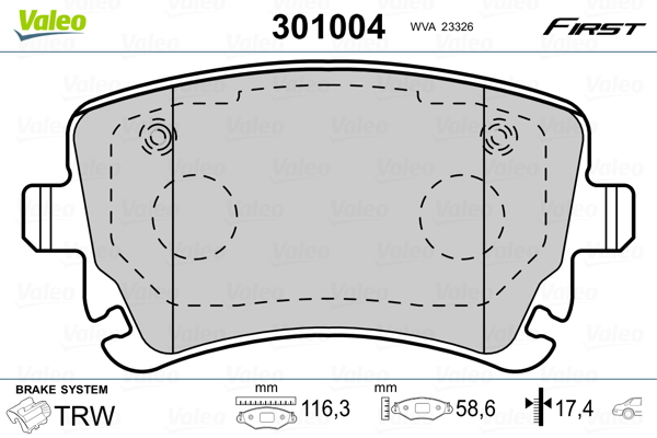 Kit pastiglie freno, Freno a disco - 301004 VALEO
