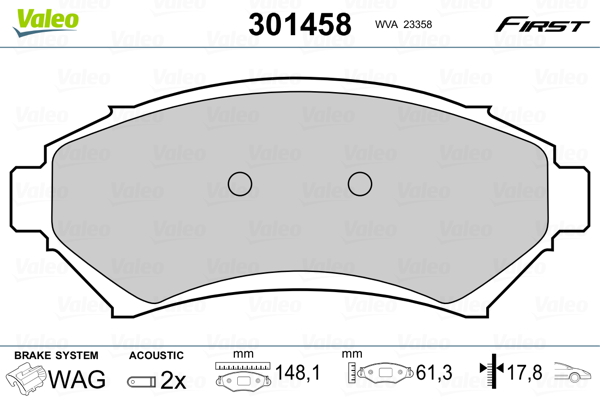 Kit pastiglie freno, Freno a disco - 301458 VALEO