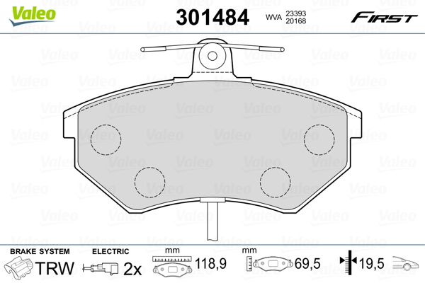 Kit pastiglie freno, Freno a disco - 301484 VALEO