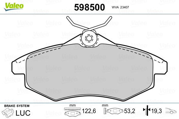 Комплект тормозных колодок, дисковый тормоз - 598500 VALEO