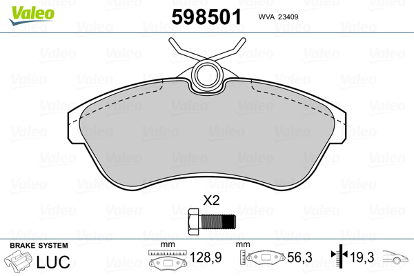 Комплект тормозных колодок, дисковый тормоз - 598501 VALEO