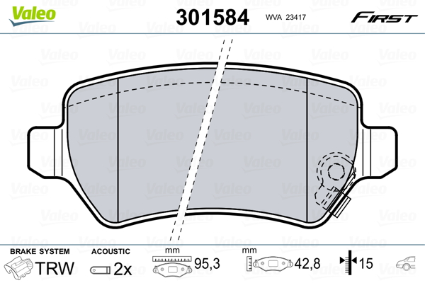Комплект тормозных колодок, дисковый тормоз - 301584 VALEO