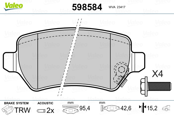 Kit pastiglie freno, Freno a disco - 598584 VALEO