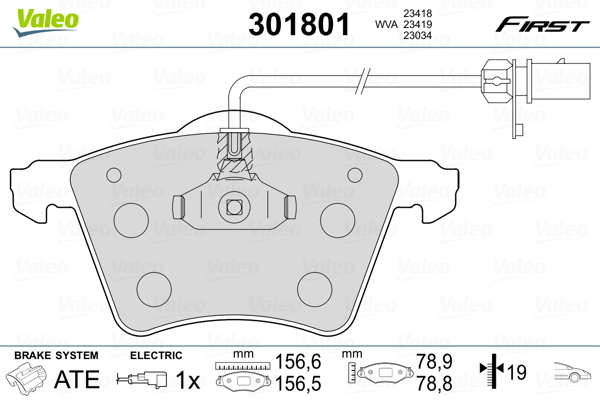 Brake Pad Set, disc brake - 301801 VALEO