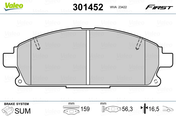 Kit pastiglie freno, Freno a disco - 301452 VALEO