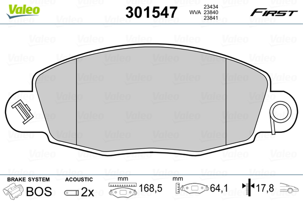 Kit pastiglie freno, Freno a disco - 301547 VALEO