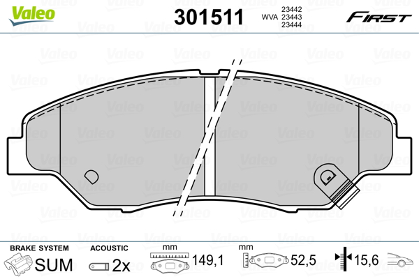 Kit pastiglie freno, Freno a disco - 301511 VALEO