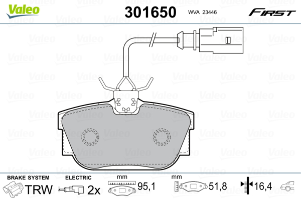 Kit pastiglie freno, Freno a disco - 301650 VALEO